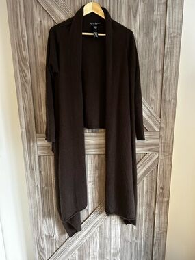 Mercer & Madison | Brown Angora Blend Longline Open Front Cardigan - Large